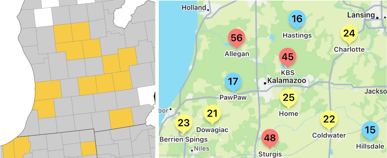 A map of confirmed tar spot locations.